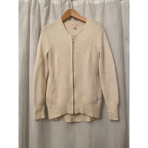 Victoria's Secret Sweaters - Victoria Secret Womens Zip Up Knit Sweater Size S Color Cream